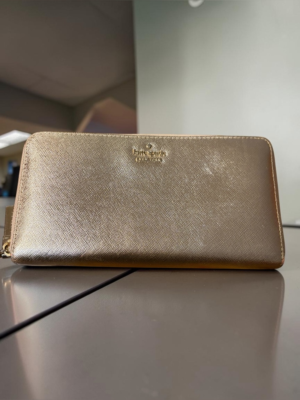kate spade Metallic Gold Zip-Around Wallet